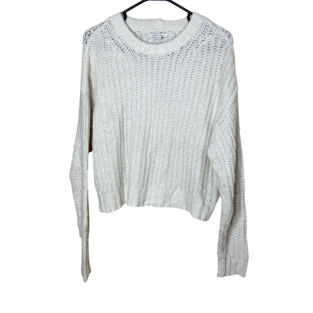 American Eagle Cream/off white Chunky Knit Cropped Sweater Womens Medium